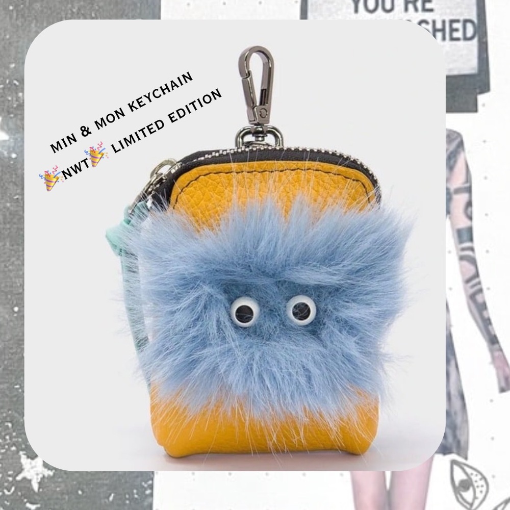 🎉🎉Min & Mon Fuzzy Monster “Florence” leather keychain pouch charm